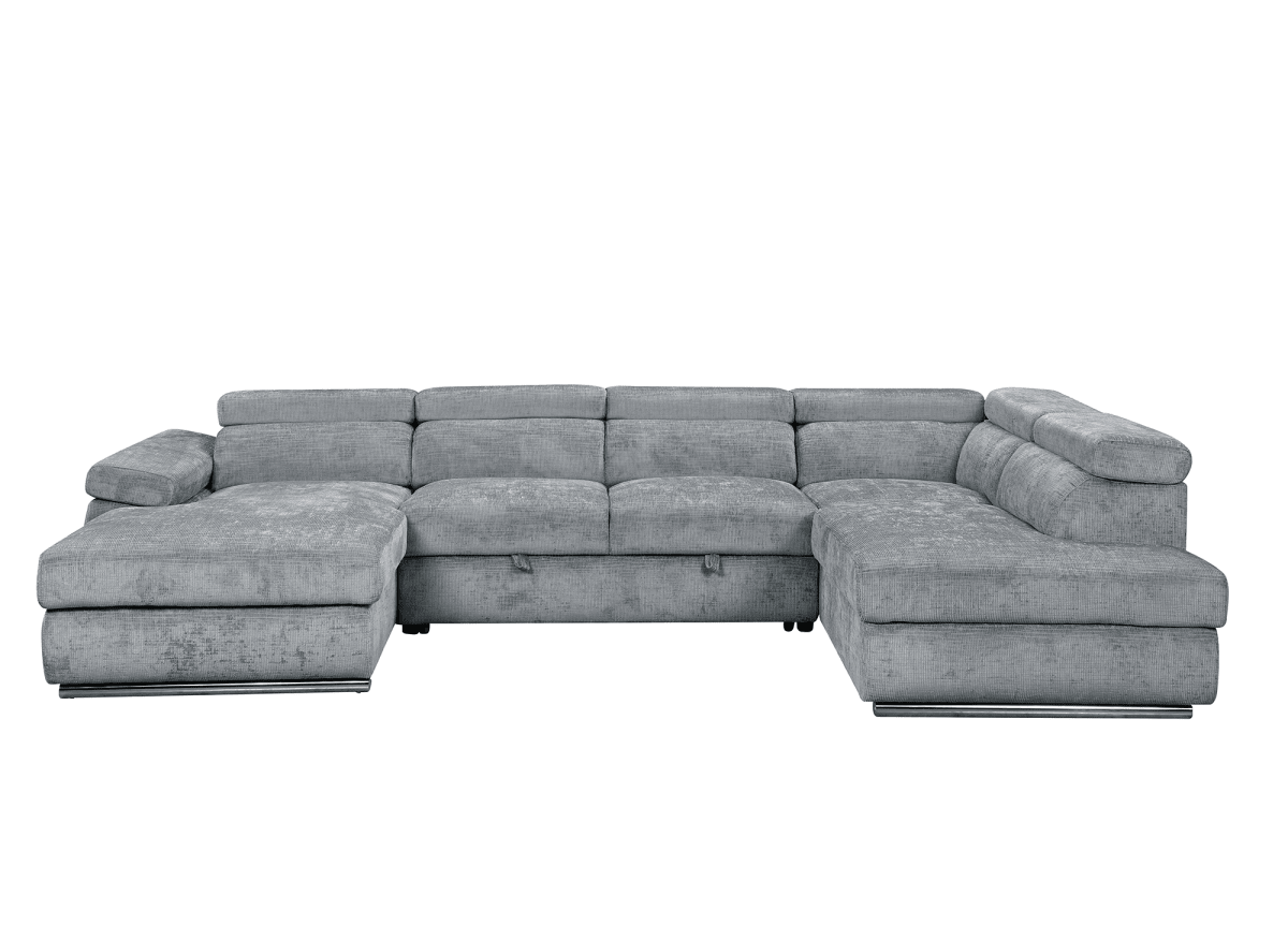 Canapé panoramique convertible avec coffre en velours chiné gris MARIANO - Angle gauche - DécoInParis