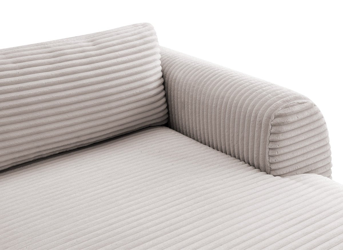 Canapé panoramique convertible avec coffre en velours gros côtelé taupe TILDA - Angle gauche - DécoInParis