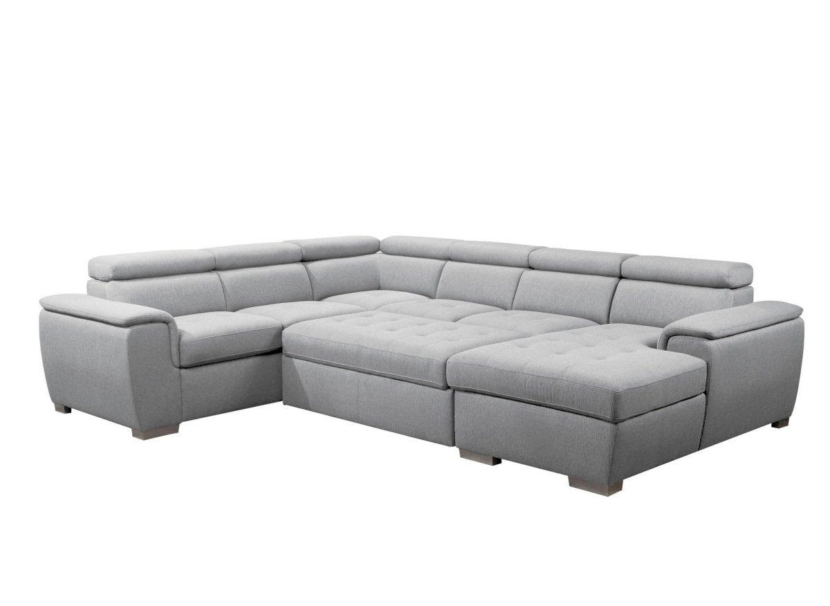Canapé panoramique convertible coffre de rangement en tissu gris GAELLE - Angle Droit - DécoInParis