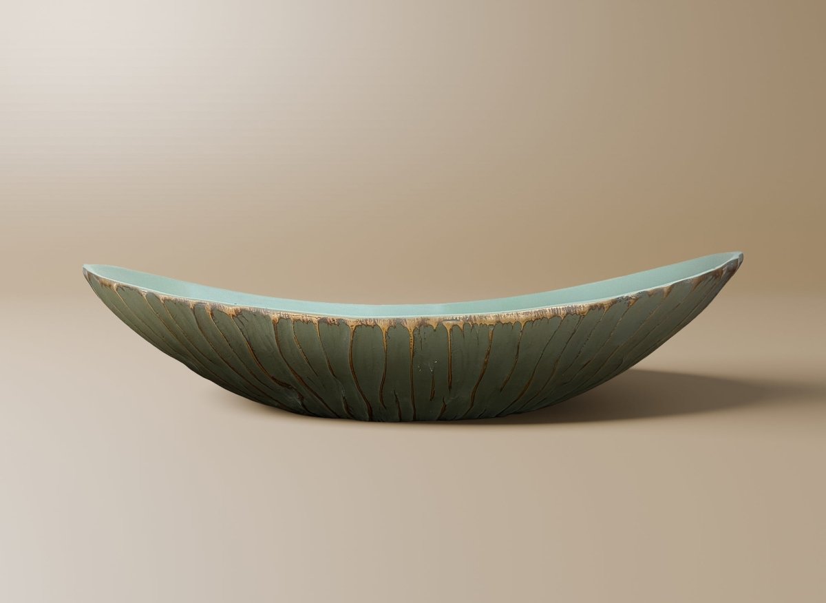 Coupelle ovale en polyrésine vert et doré 35 cm GABY - DécoInParis
