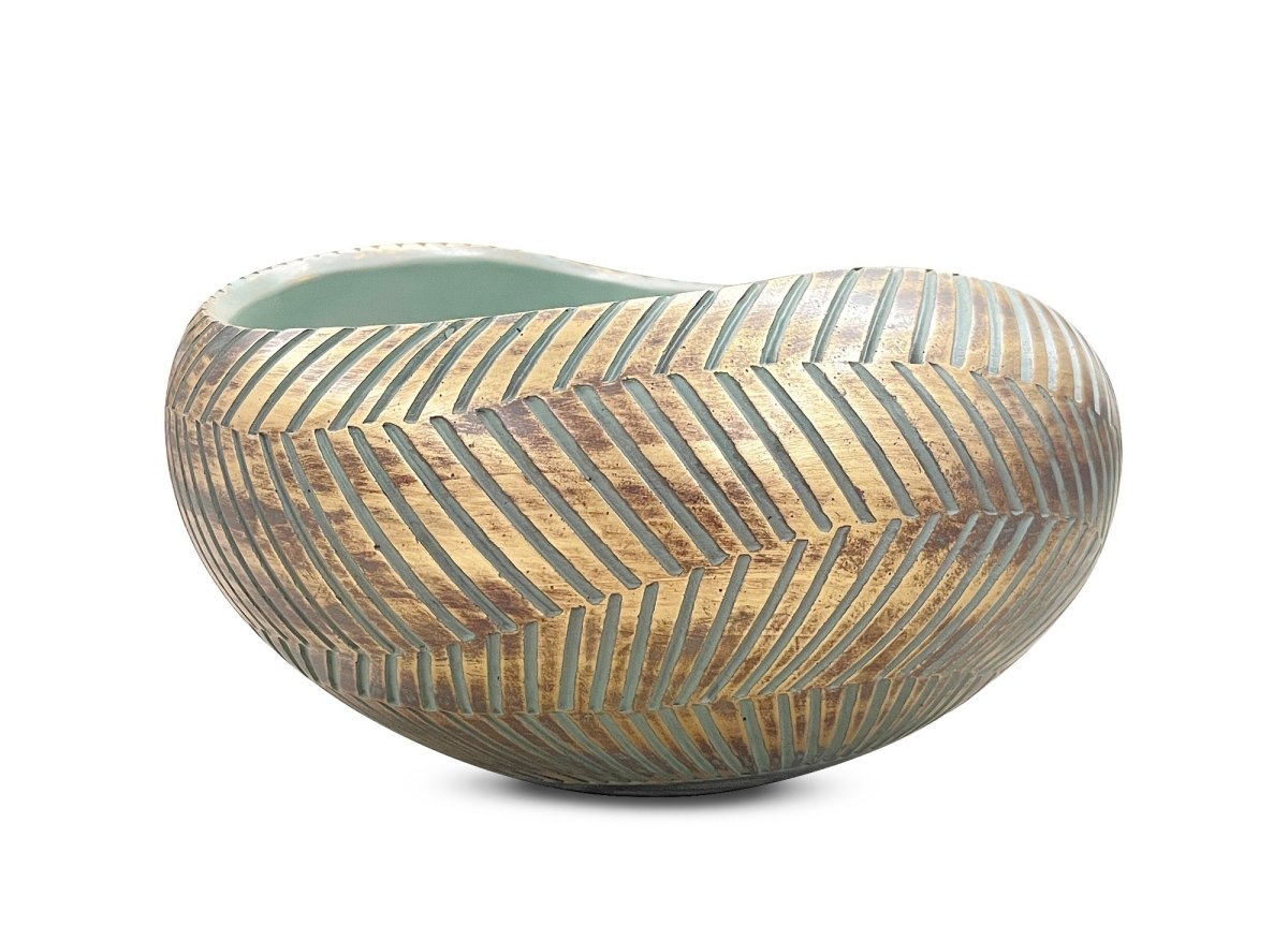 Coupelle ronde en polyrésine vert et doré 38 cm AMIRA - DécoInParis