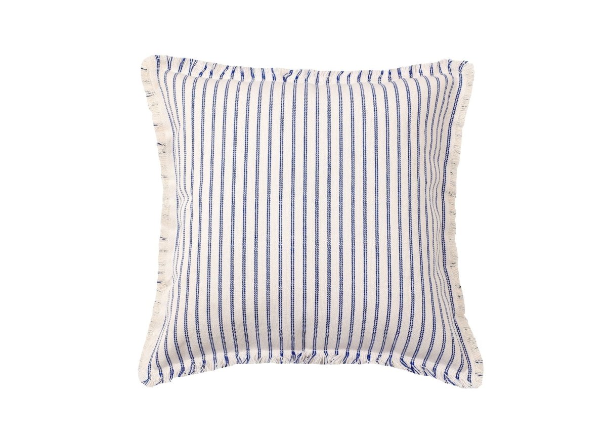 Coussin blanc à rayures bleu clair 45x45 cm TALINA - DécoInParis