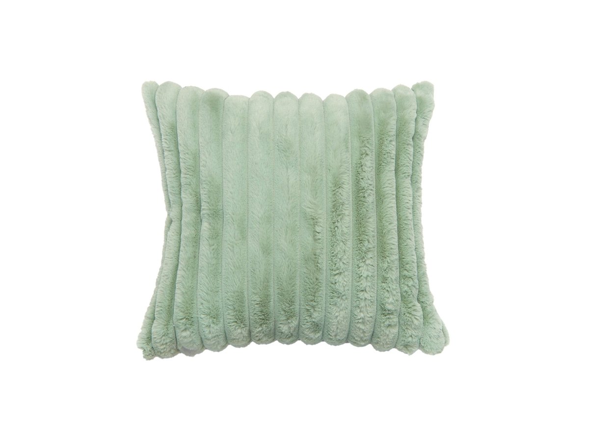 Coussin carré en velours côtelé effet fourrure vert d'eau 45x45 cm URBAIN - DécoInParis