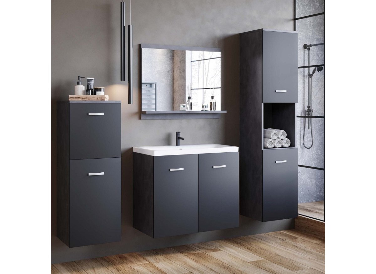 Ensemble meubles salle de bain design suspendu - Gris anthracite et noir ALBY - DécoInParis