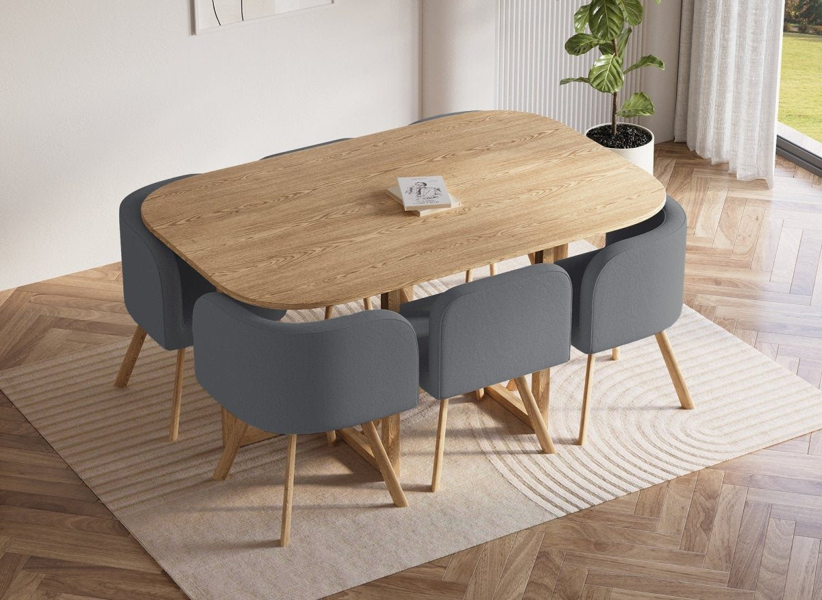Ensemble table + 6 chaises encastrables gris FLEN XL - DécoInParis