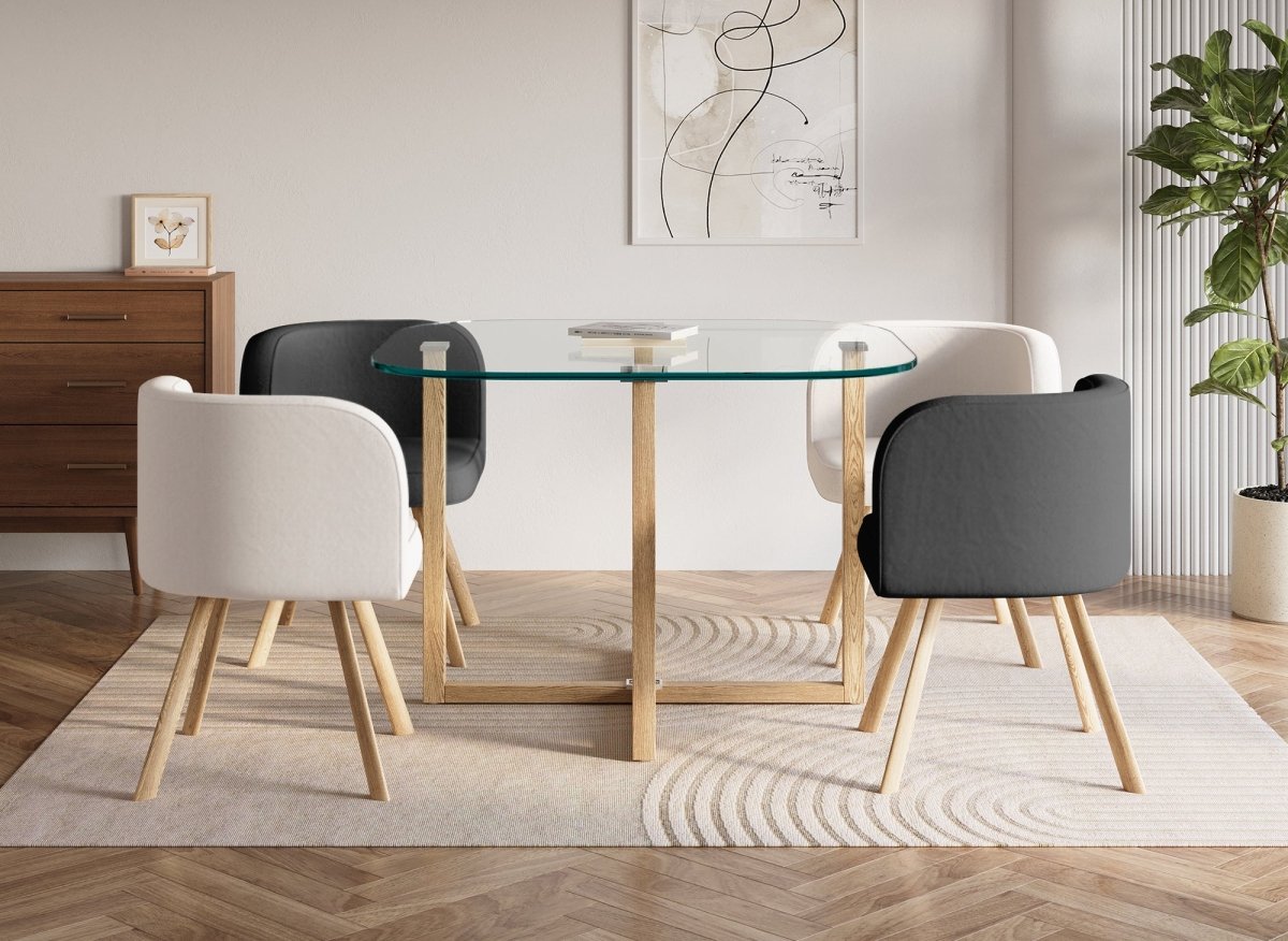 Ensemble table à manger en verre + 4 chaises noires et blanches FLEN - DécoInParis