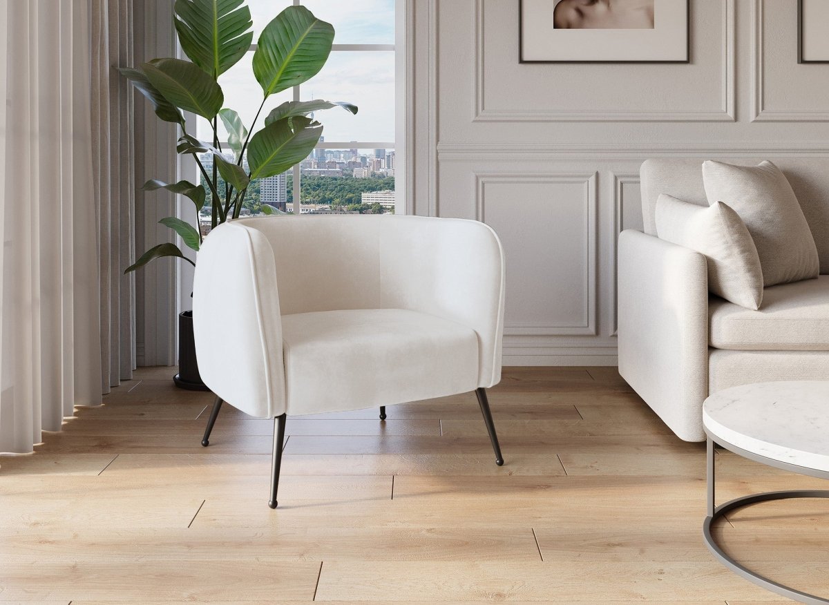 Fauteuil cabriolet en velours beige pieds noir PERRY - DécoInParis