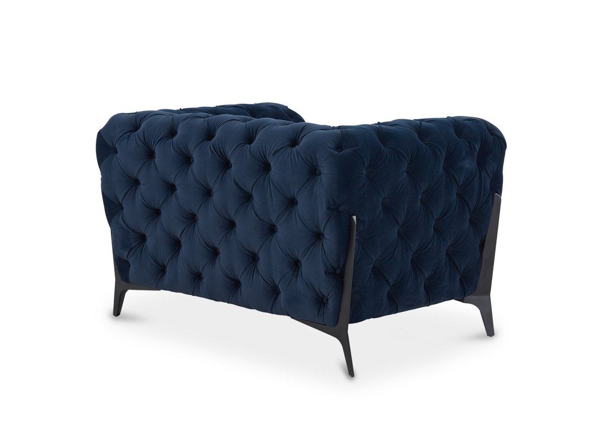 Fauteuil capitonné chesterfield velours bleu CARMEN - DécoInParis
