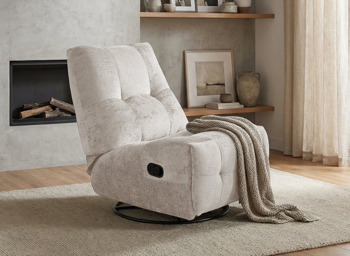 Fauteuil relax pivotant en velours chiné beige LISON - DécoInParis