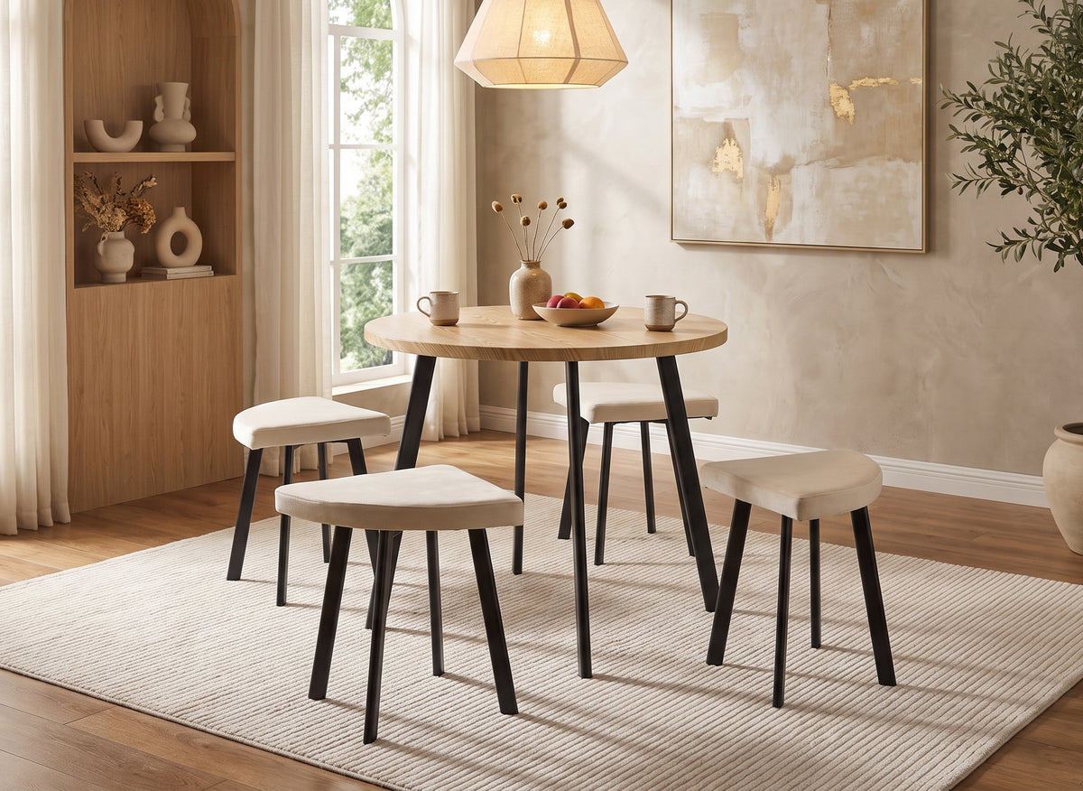 Ensemble table à manger en bois avec 4 tabourets beige IRINA