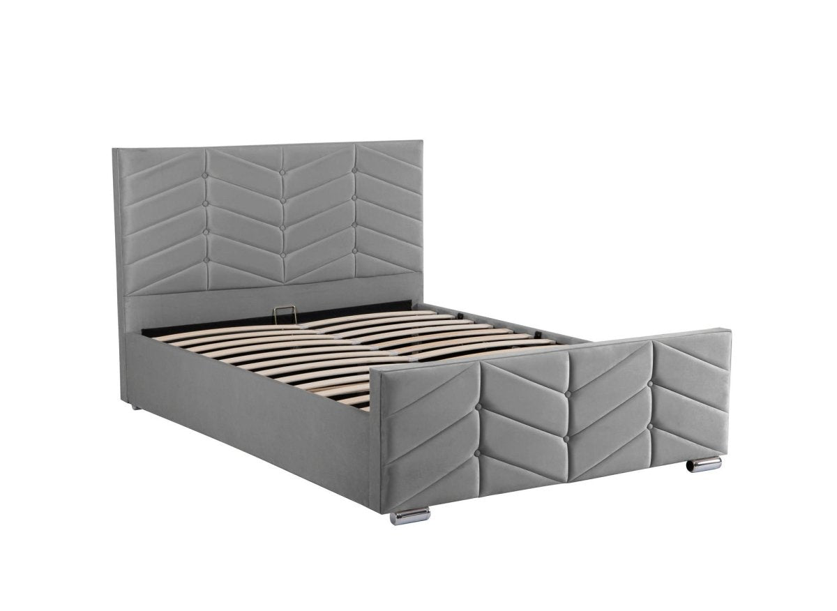 Lit avec sommier relevable et coffre en velours gris 180x200 cm PALMA - DécoInParis