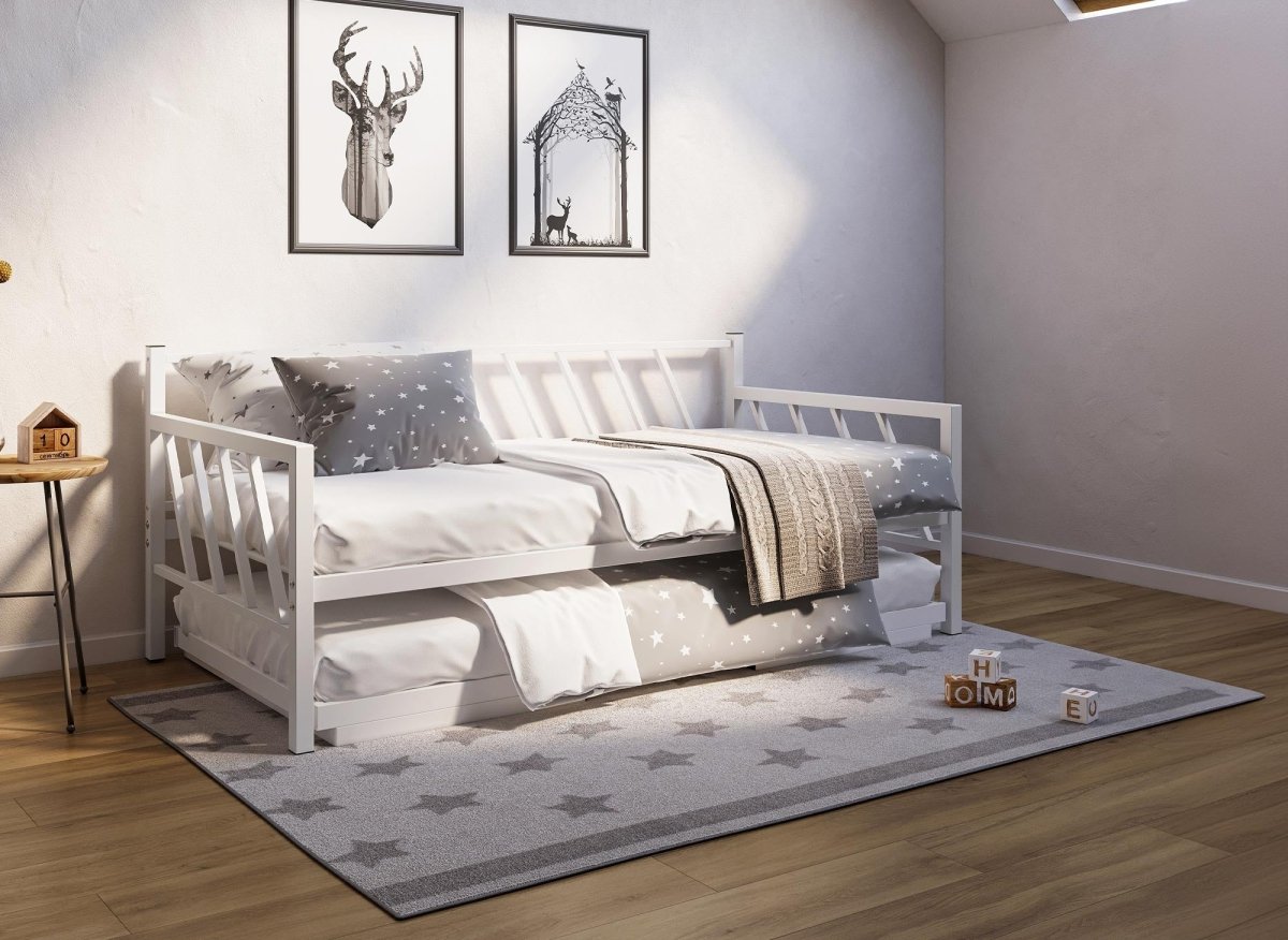 Lit banquette gigogne en métal blanc TORRY 90 x 190 cm - DécoInParis