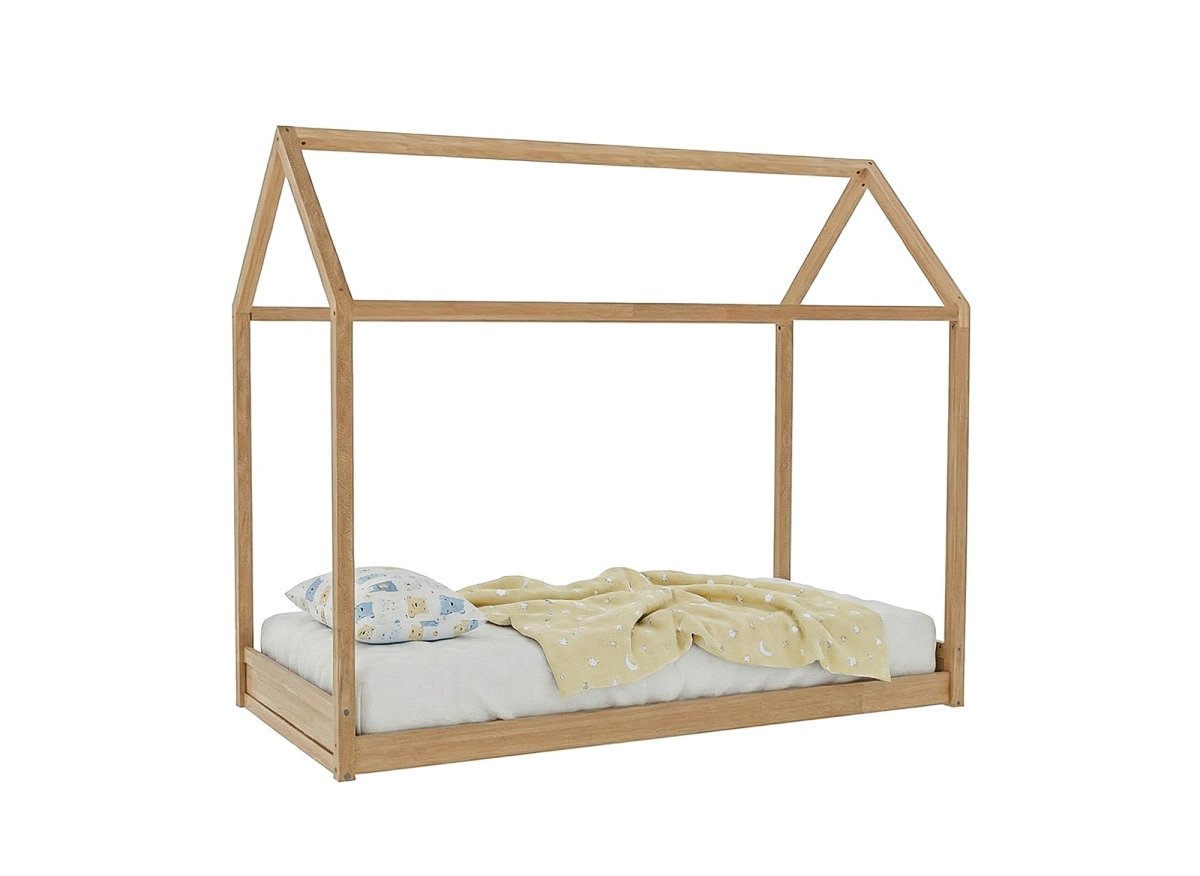 Lit cabane POPY en bois vu de face, toit en forme de maison