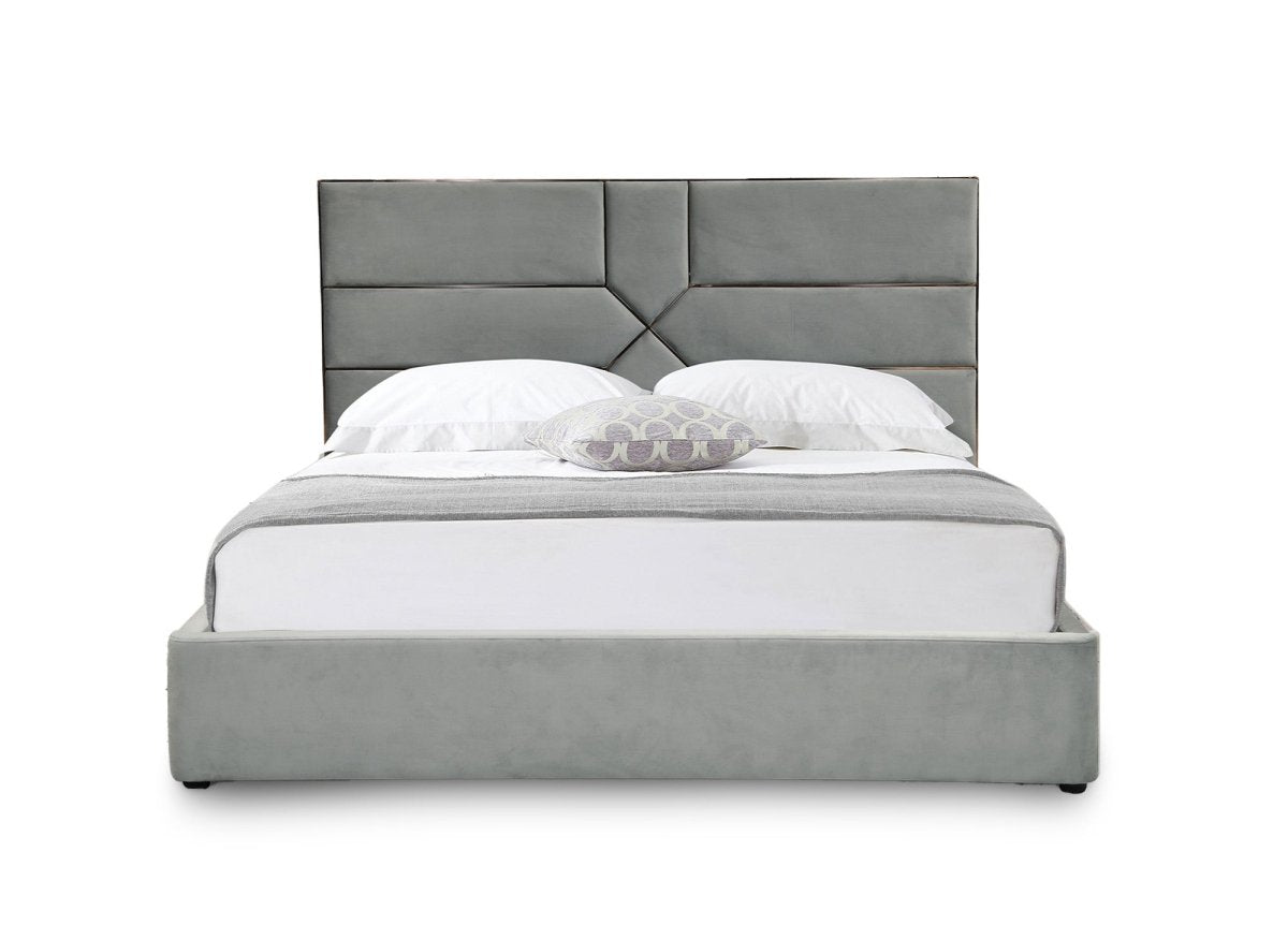 Lit coffre design en velours gris DAVINA 180 x 200 cm - DécoInParis