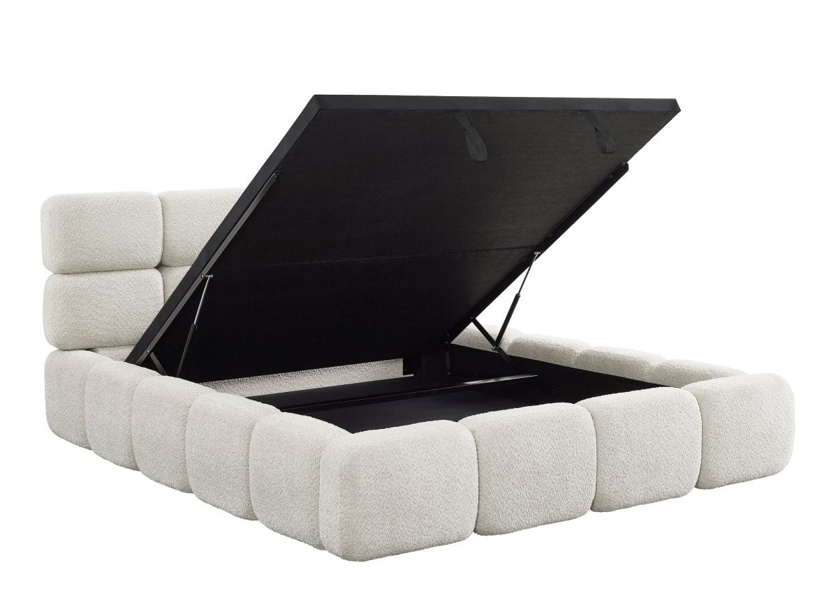 Lit coffre en tissu bouclette beige 140x190 cm BUBBLE - DécoInParis