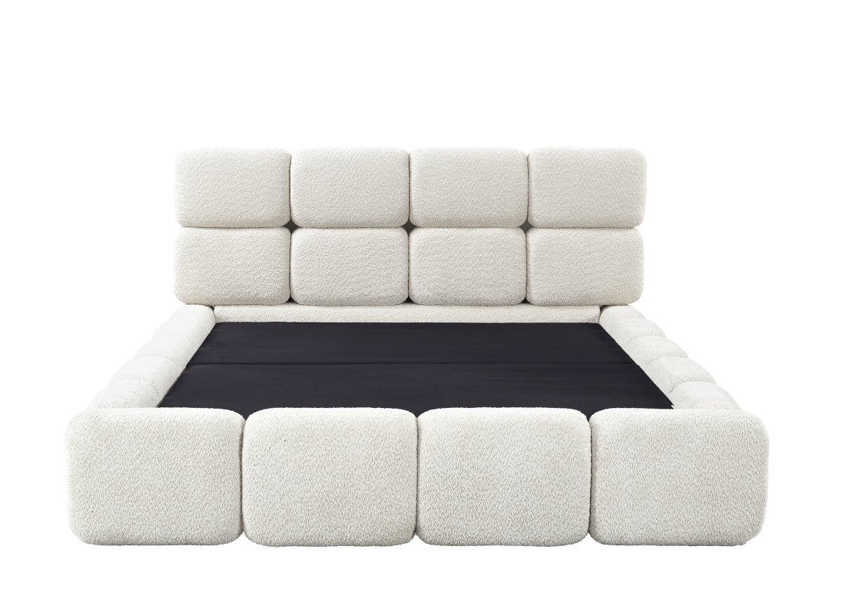 Lit coffre en tissu bouclette beige 160x200 cm BUBBLE - DécoInParis