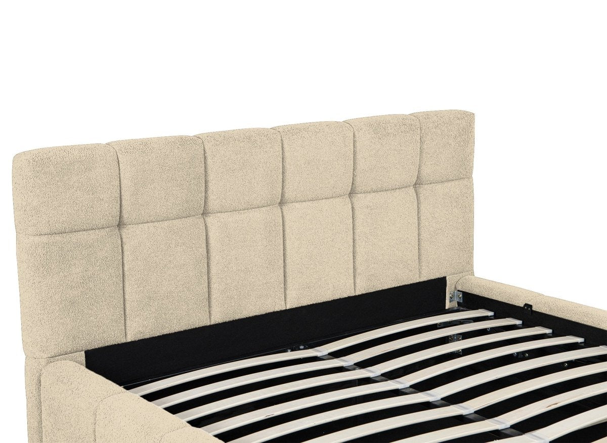 Lit coffre en tissu bouclette beige 160x200 cm MILIE - DécoInParis