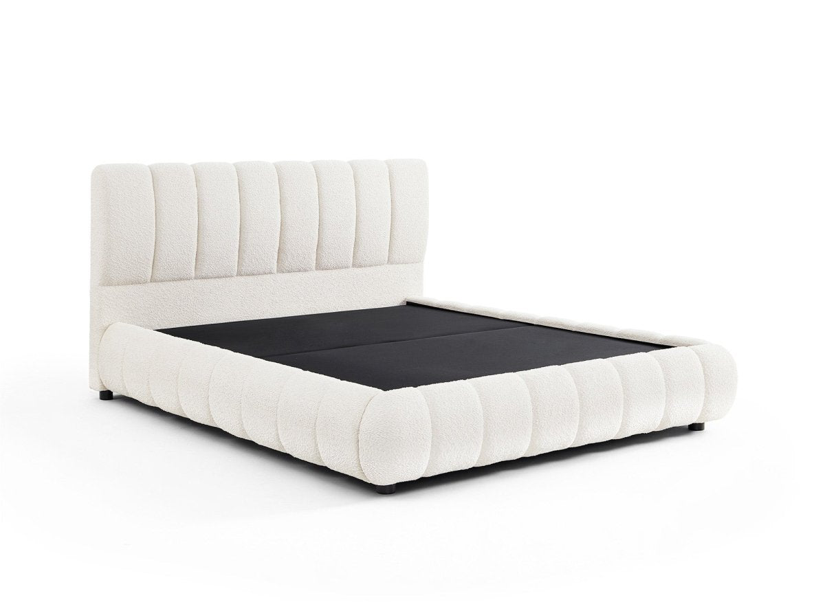 Lit coffre en tissu bouclette beige 160x200 cm RILEY - DécoInParis