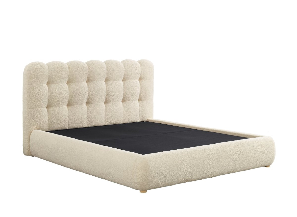 Lit coffre en tissu bouclette beige 180x200 cm BISCUIT - DécoInParis