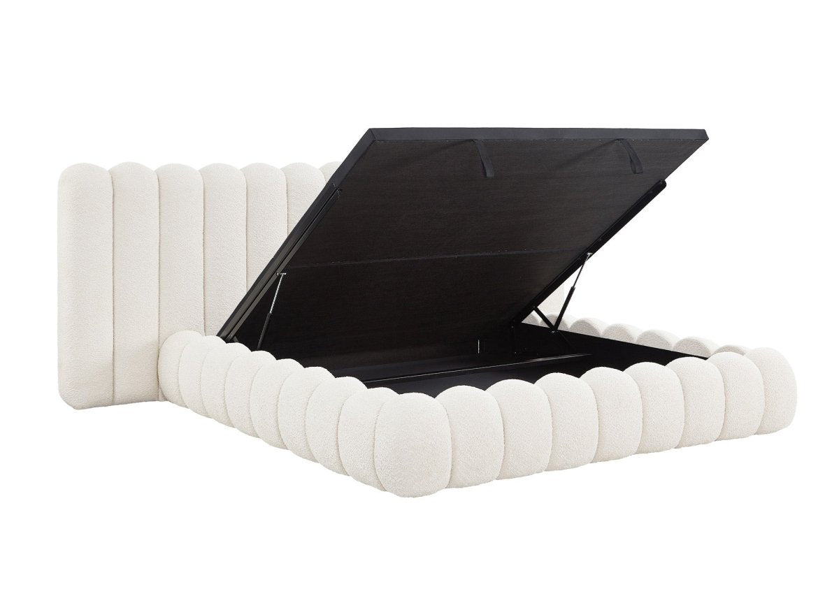 Lit coffre en tissu bouclette beige 180x200 cm GRETA - DécoInParis