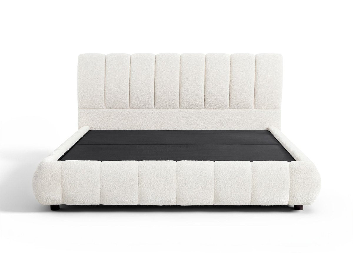 Lit coffre en tissu bouclette beige 180x200 cm RILEY - DécoInParis