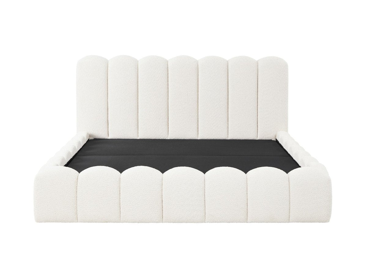 Lit coffre en tissu bouclette beige 180x200 cm RITA - DécoInParis