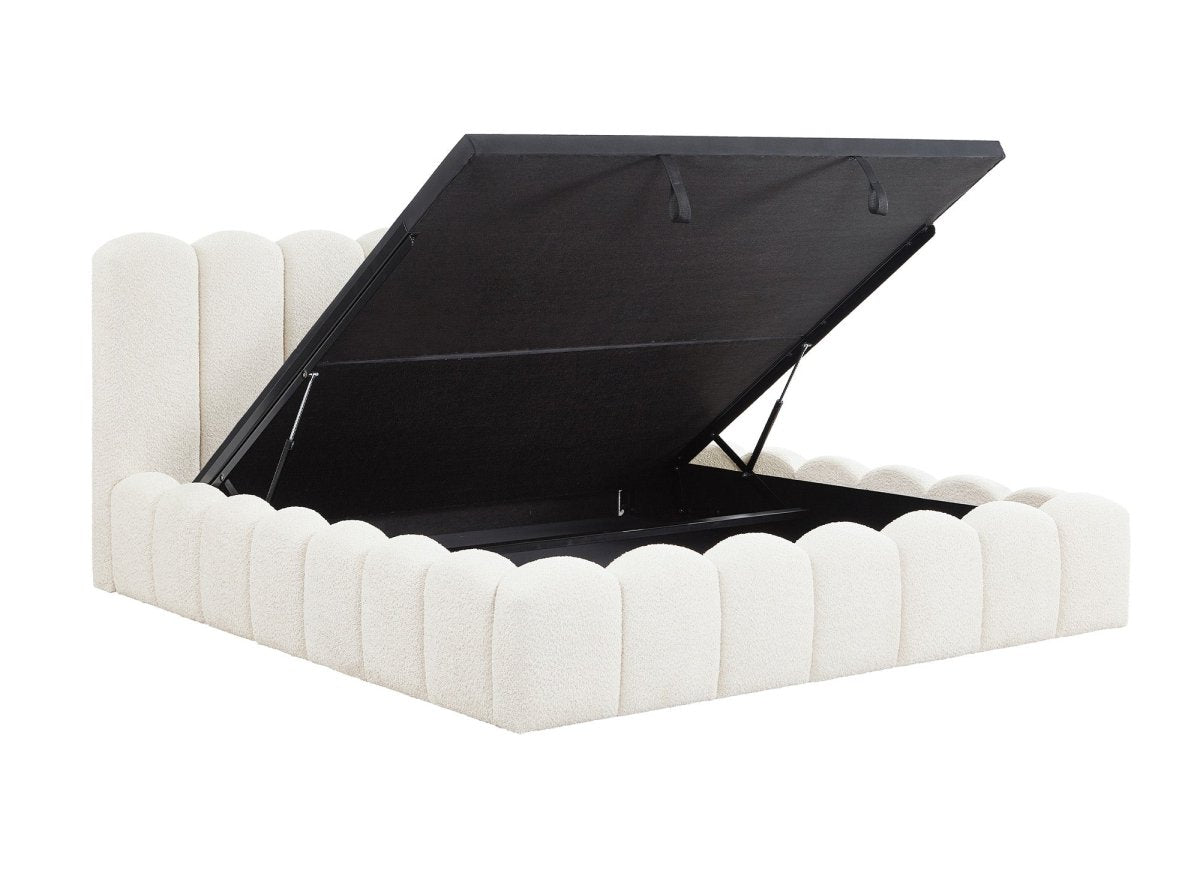 Lit coffre en tissu bouclette beige 180x200 cm RITA - DécoInParis