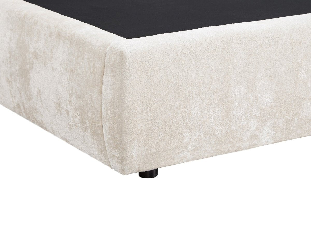 Lit coffre en tissu bouclette doux beige 160x200 cm NOAH - DécoInParis