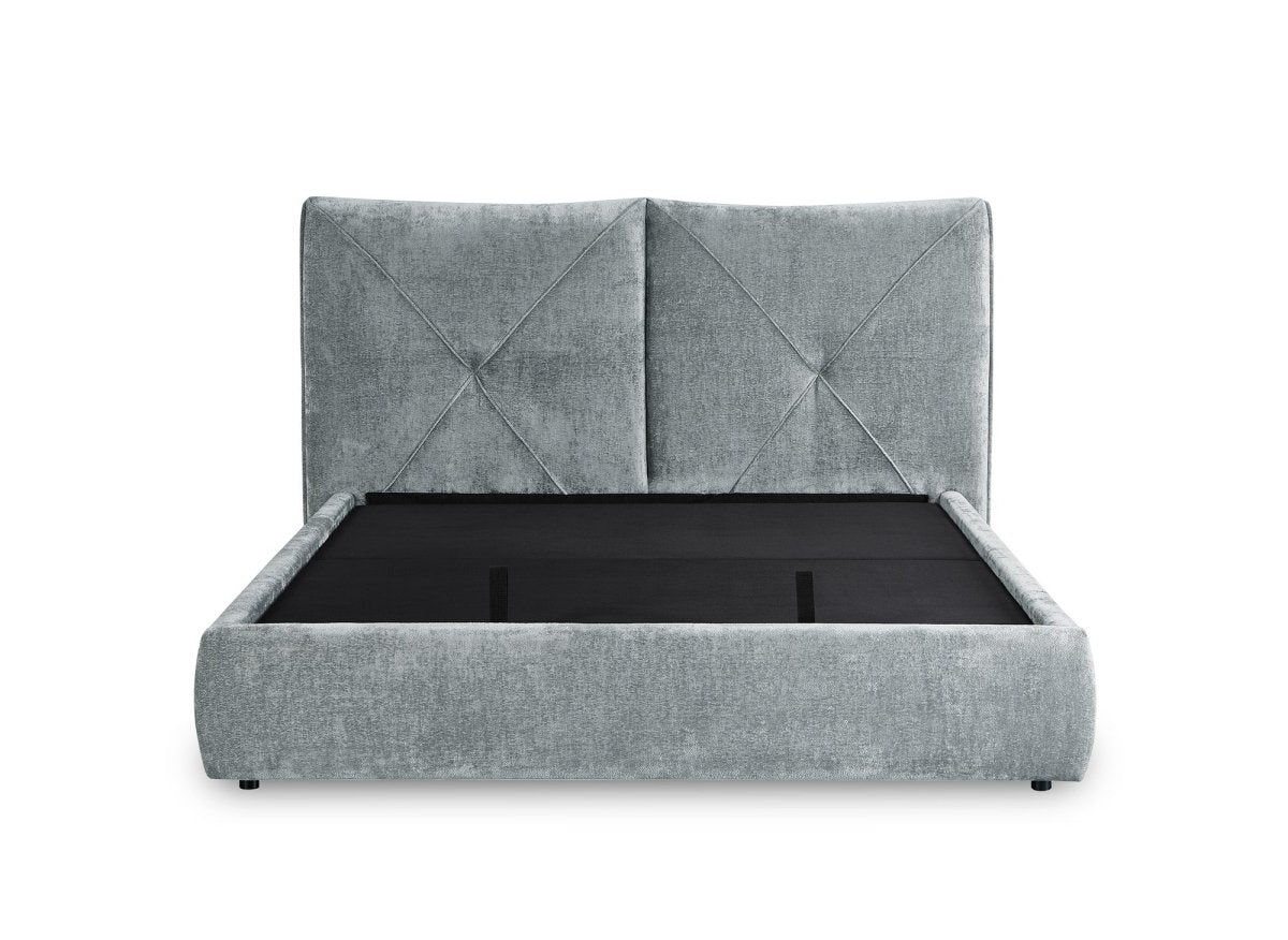 Lit coffre en tissu bouclette doux gris 160x200 cm NOAH - DécoInParis