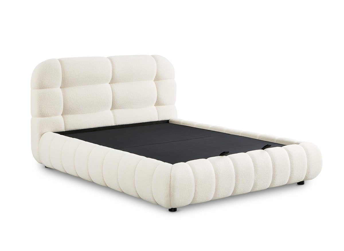 Lit coffre en tissu bouclette écru 140x190 cm YOURI - DécoInParis