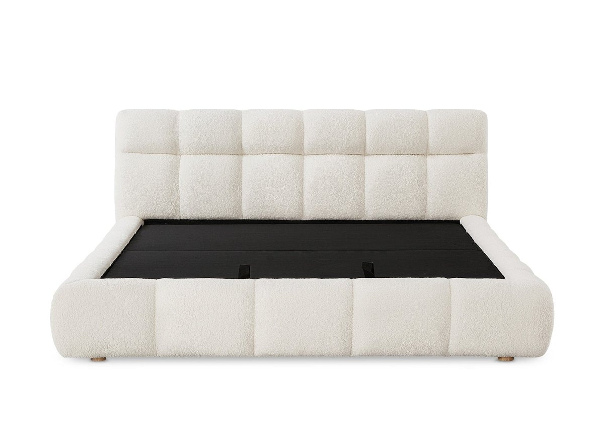 Lit coffre en tissu bouclette écru 180x200 cm GEORGINA - DécoInParis