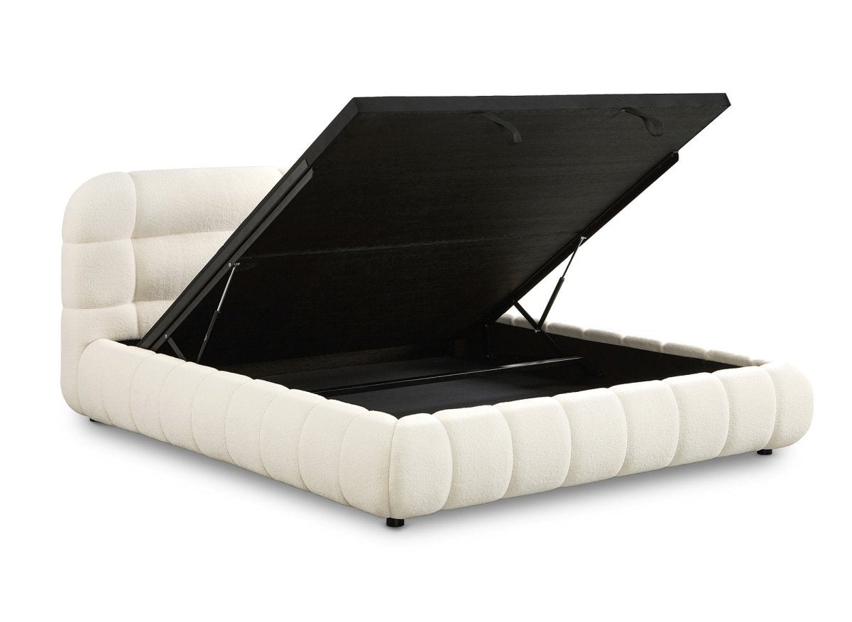 Lit coffre en tissu bouclette écru 180x200 cm YOURI - DécoInParis