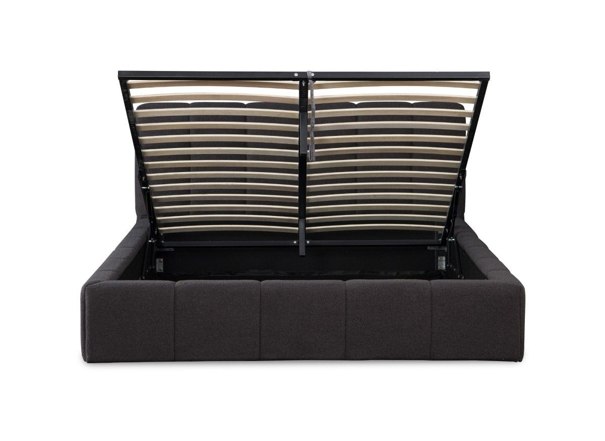 Lit coffre en tissu bouclette gris 140x190 cm MILIE - DécoInParis