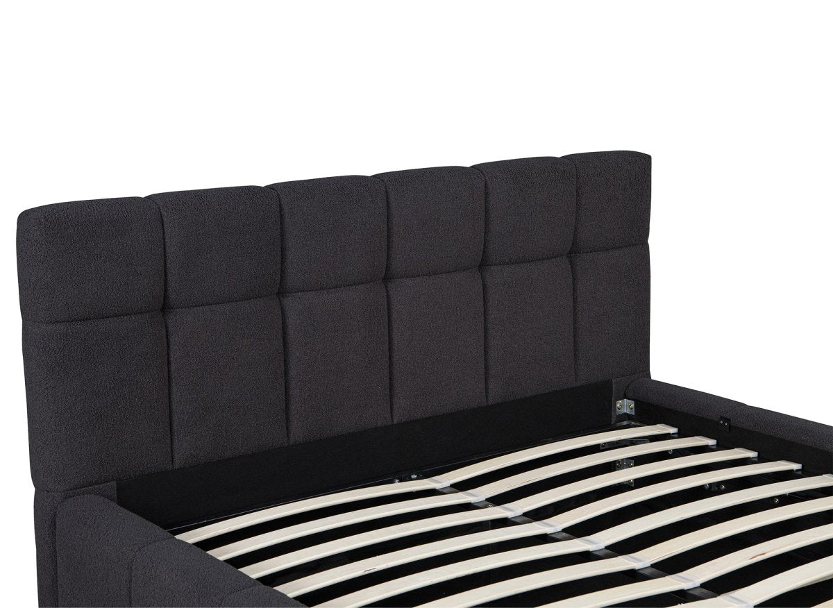 Lit coffre en tissu bouclette gris 160x200 cm MILIE - DécoInParis