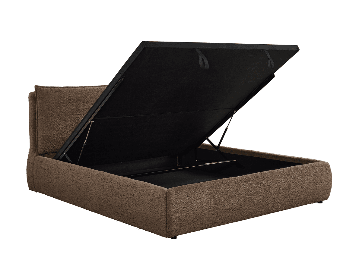 Lit coffre en tissu bouclette marron 140x190 cm MELY - DécoInParis