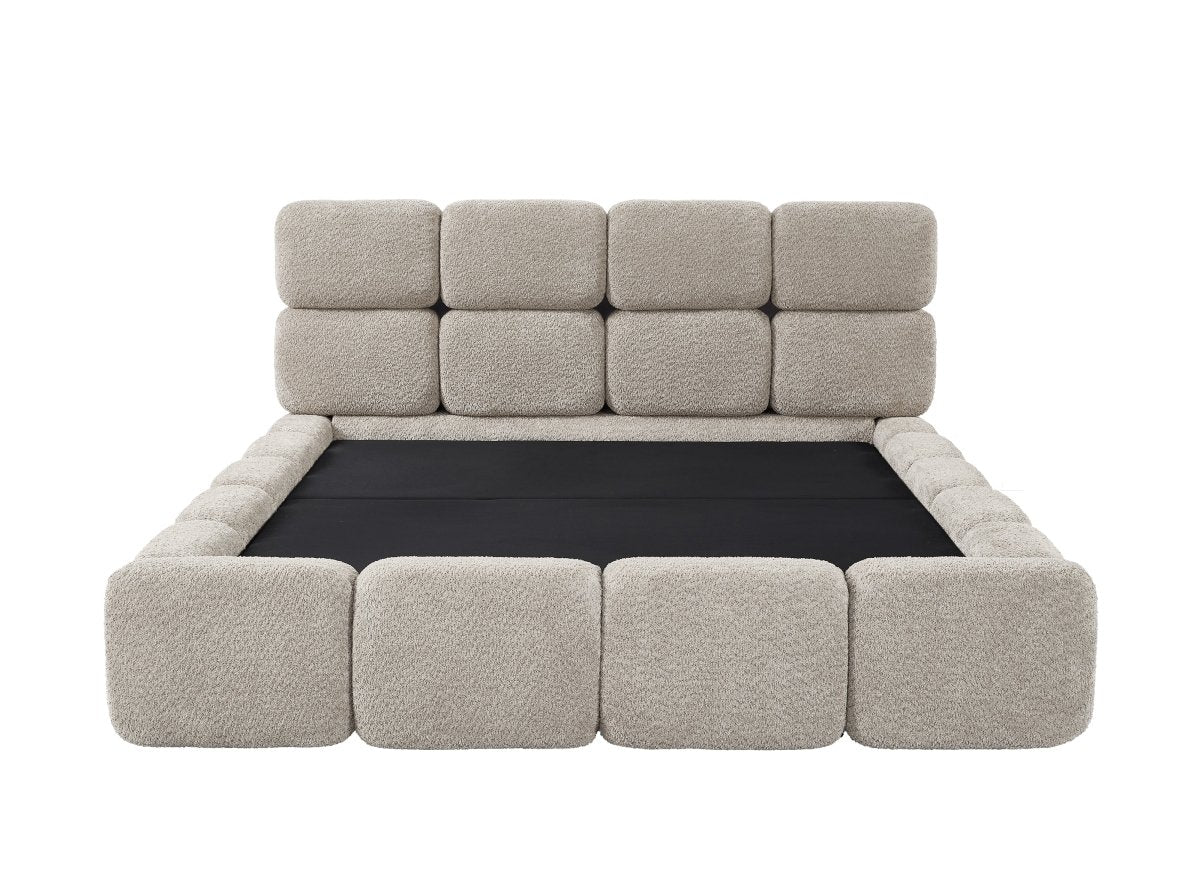 Lit coffre en tissu bouclette taupe 140x190 cm BUBBLE - DécoInParis