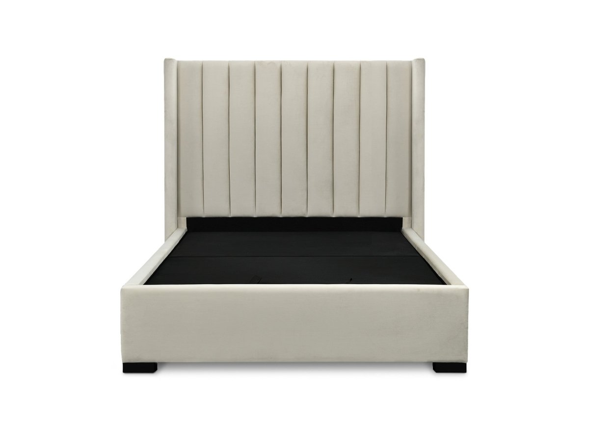 Lit coffre en velours beige 140x190 cm ALENA - DécoInParis