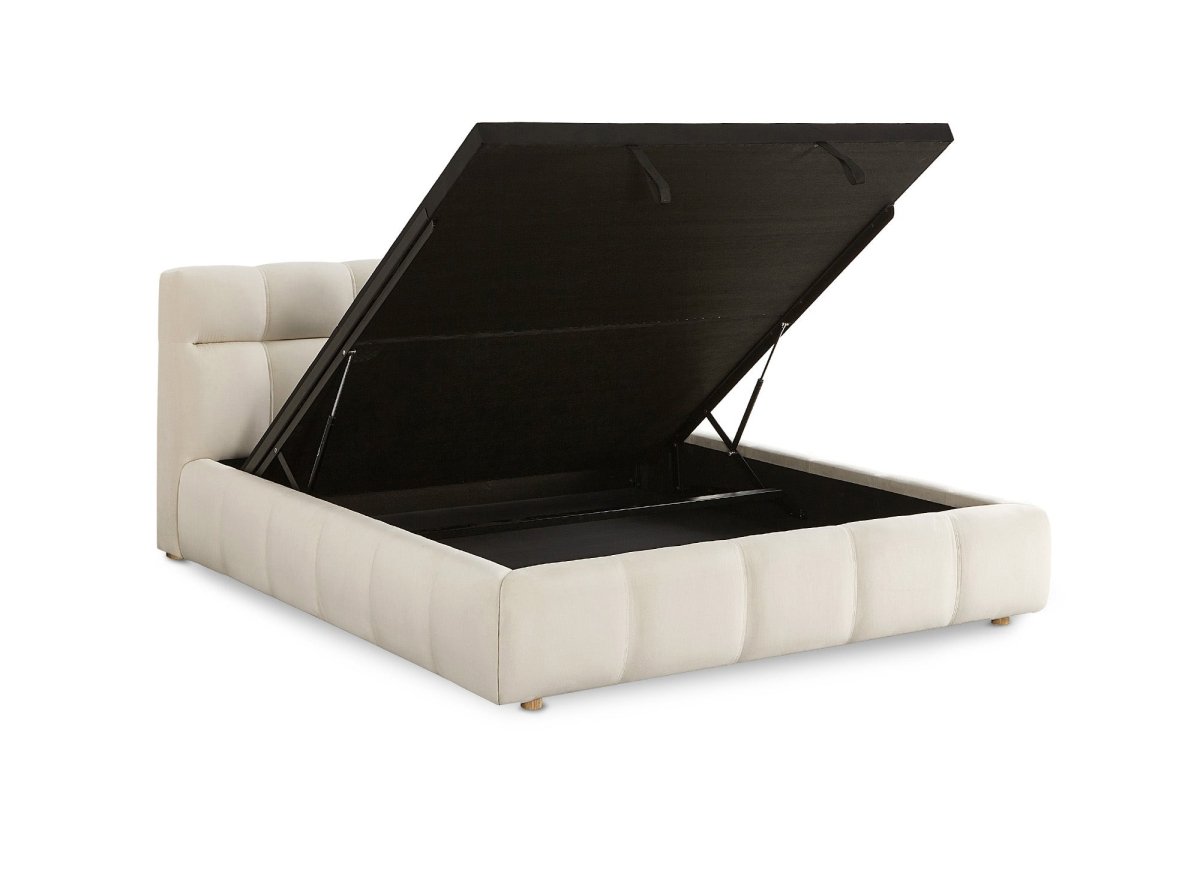 Lit coffre en velours beige 140x190 cm GEORGINA - DécoInParis