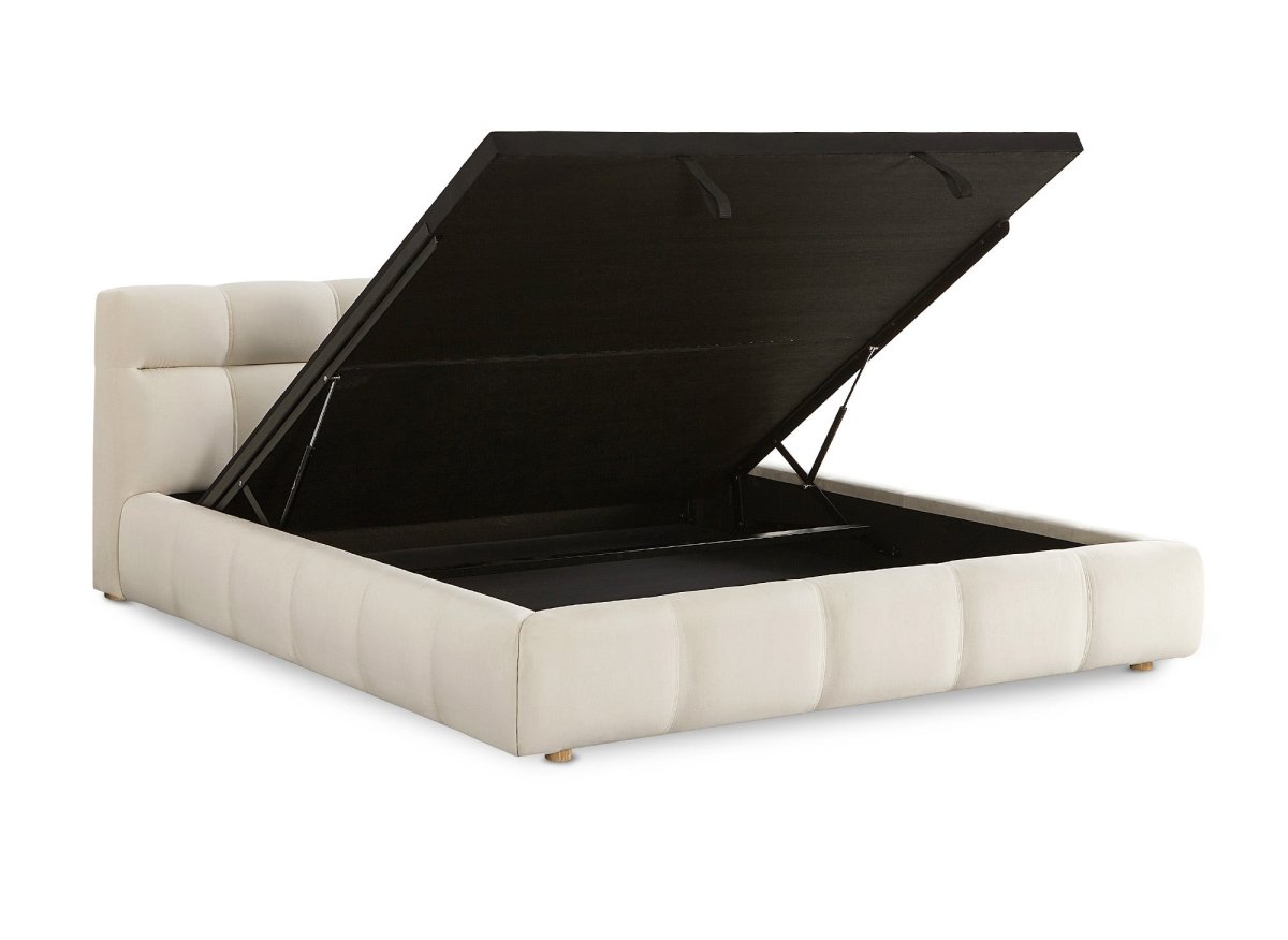 Lit coffre en velours beige 180x200 cm GEORGINA - DécoInParis