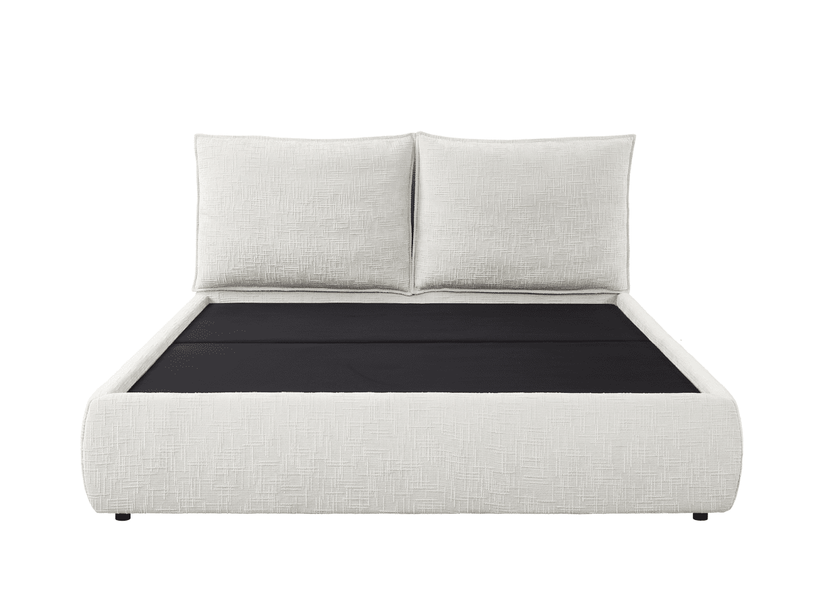 Lit coffre en velours chiné beige 140x190 cm MELY - DécoInParis