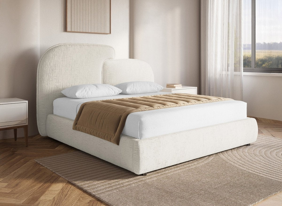 Lit coffre en velours chiné beige 140x190 cm MILENA - DécoInParis