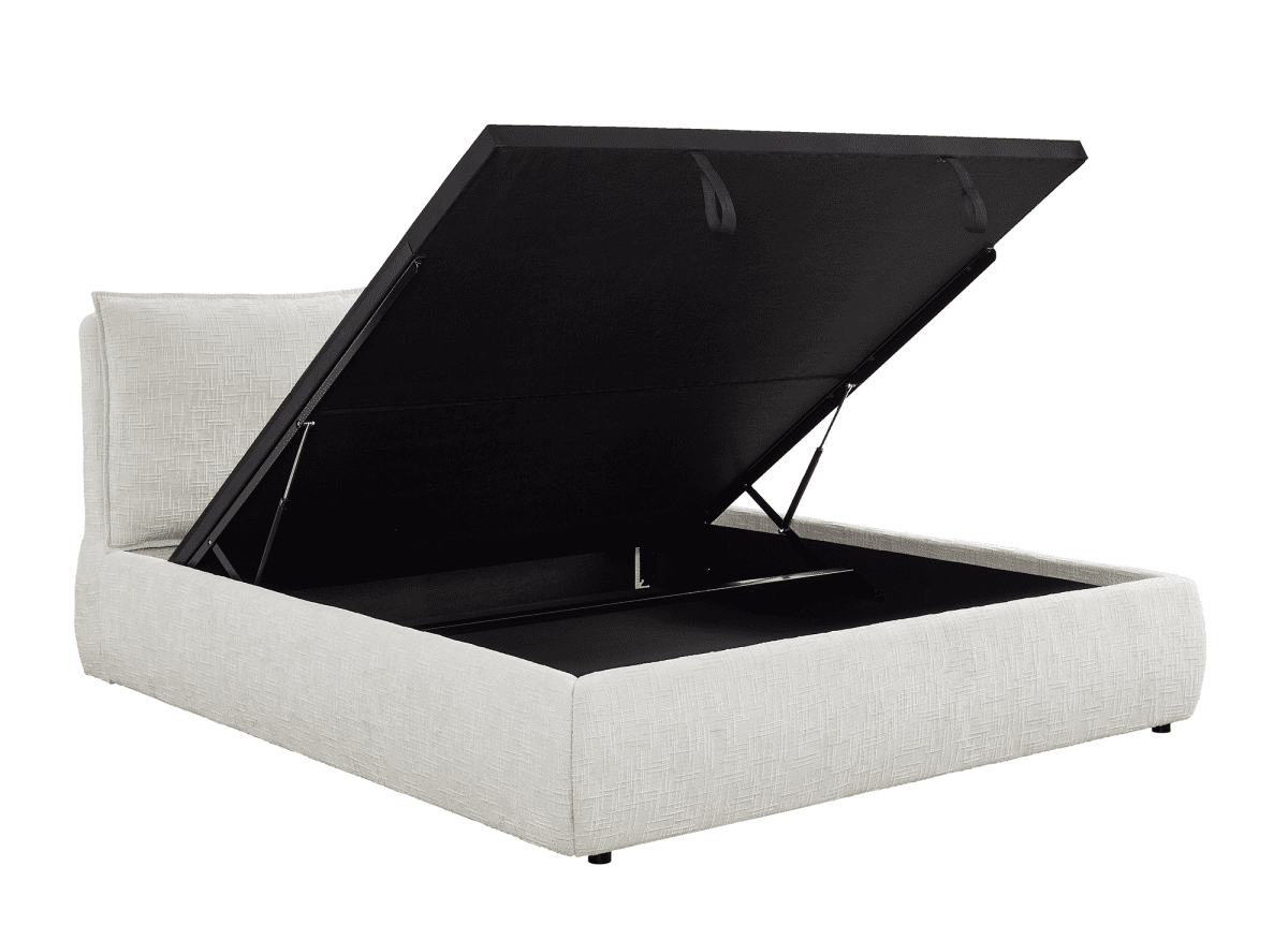 Lit coffre en velours chiné beige 180x200 cm MELY - DécoInParis