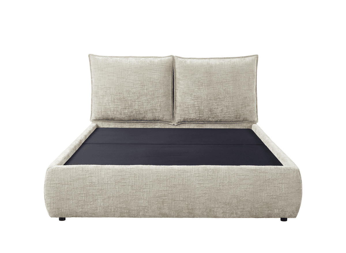 Lit coffre en velours chiné taupe 140x190 cm MELY - DécoInParis