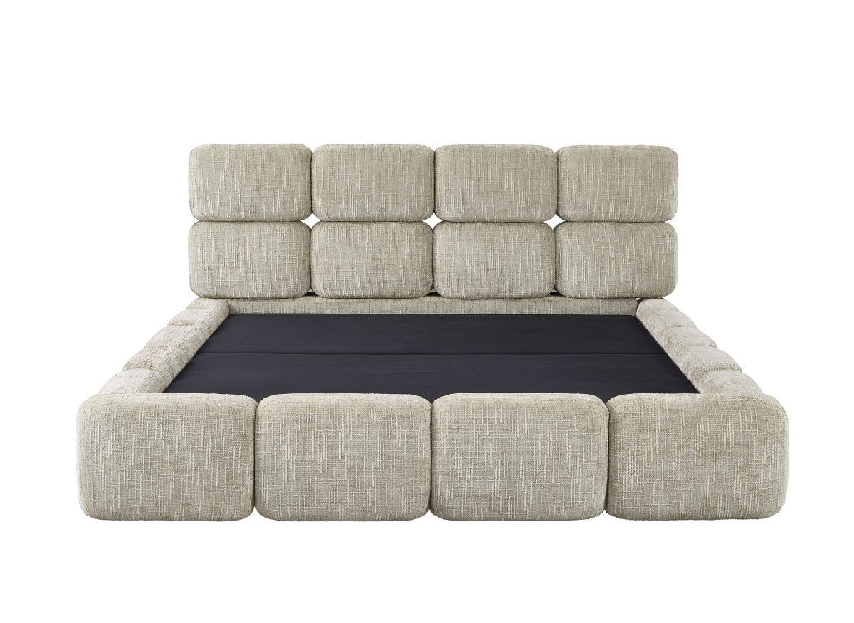 Lit coffre en velours chiné taupe 160x200 cm BUBBLE - DécoInParis
