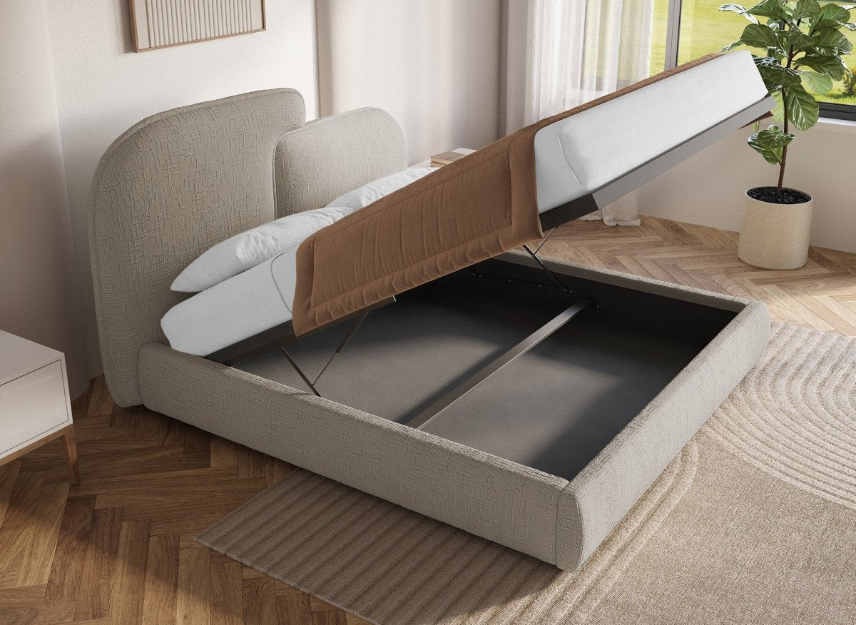 Lit coffre en velours chiné taupe 160x200 cm MILENA - DécoInParis