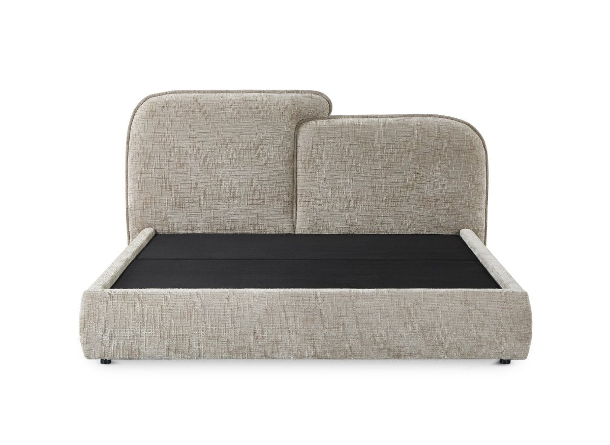 Lit coffre en velours chiné taupe 160x200 cm MILENA - DécoInParis