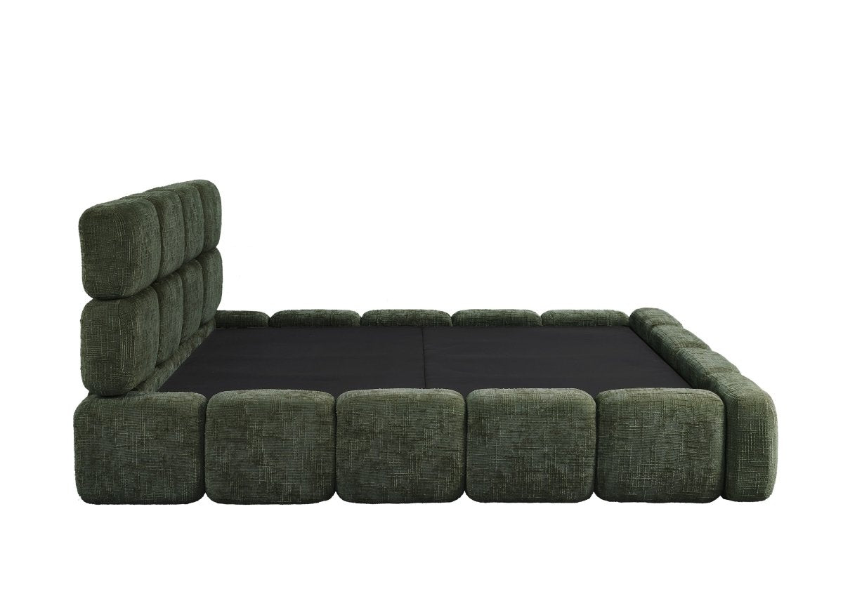 Lit coffre en velours chiné vert olive 140x190 cm BUBBLE - DécoInParis