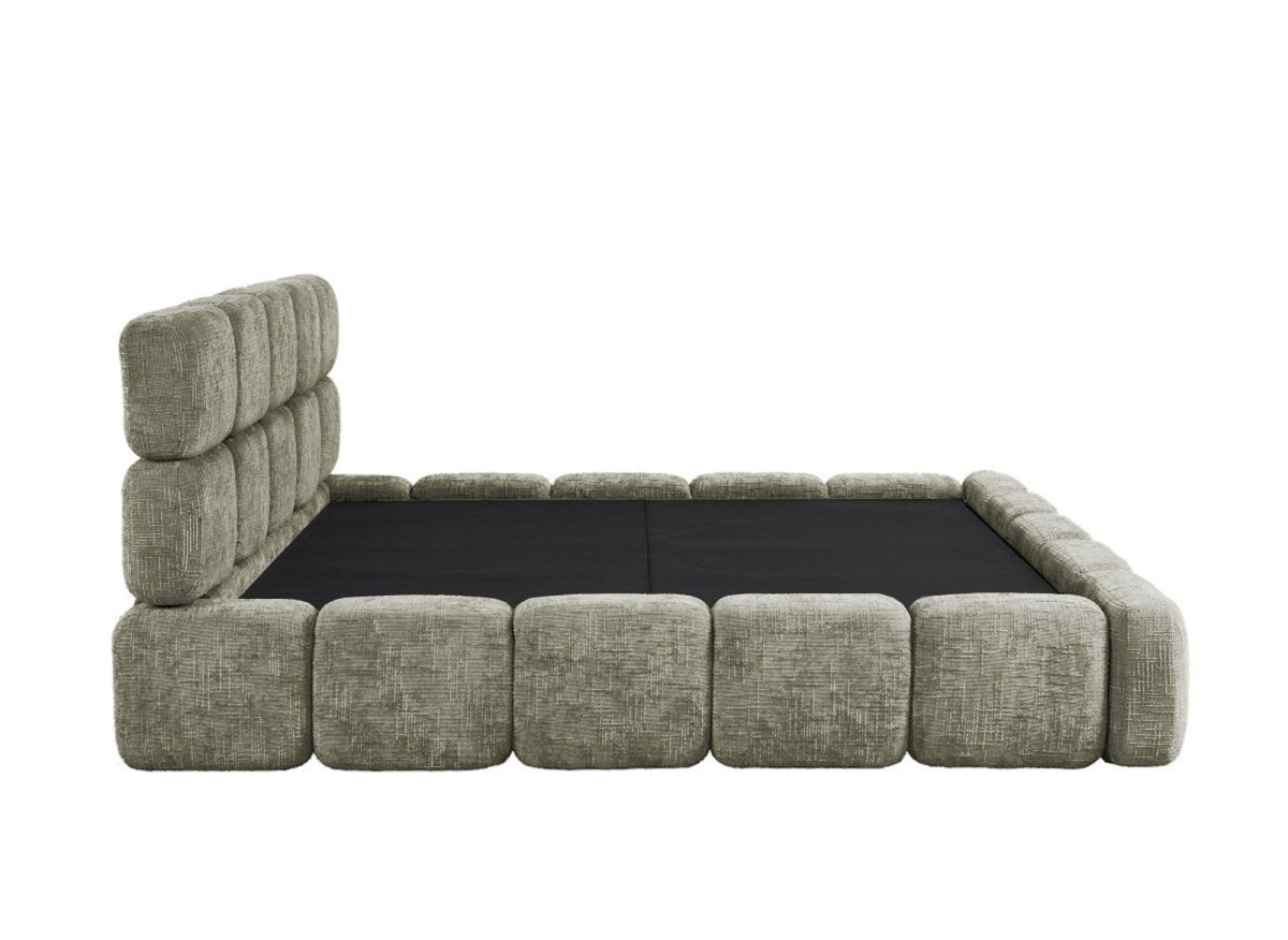 Lit coffre en velours chiné vert olive 180x200 cm BUBBLE - DécoInParis