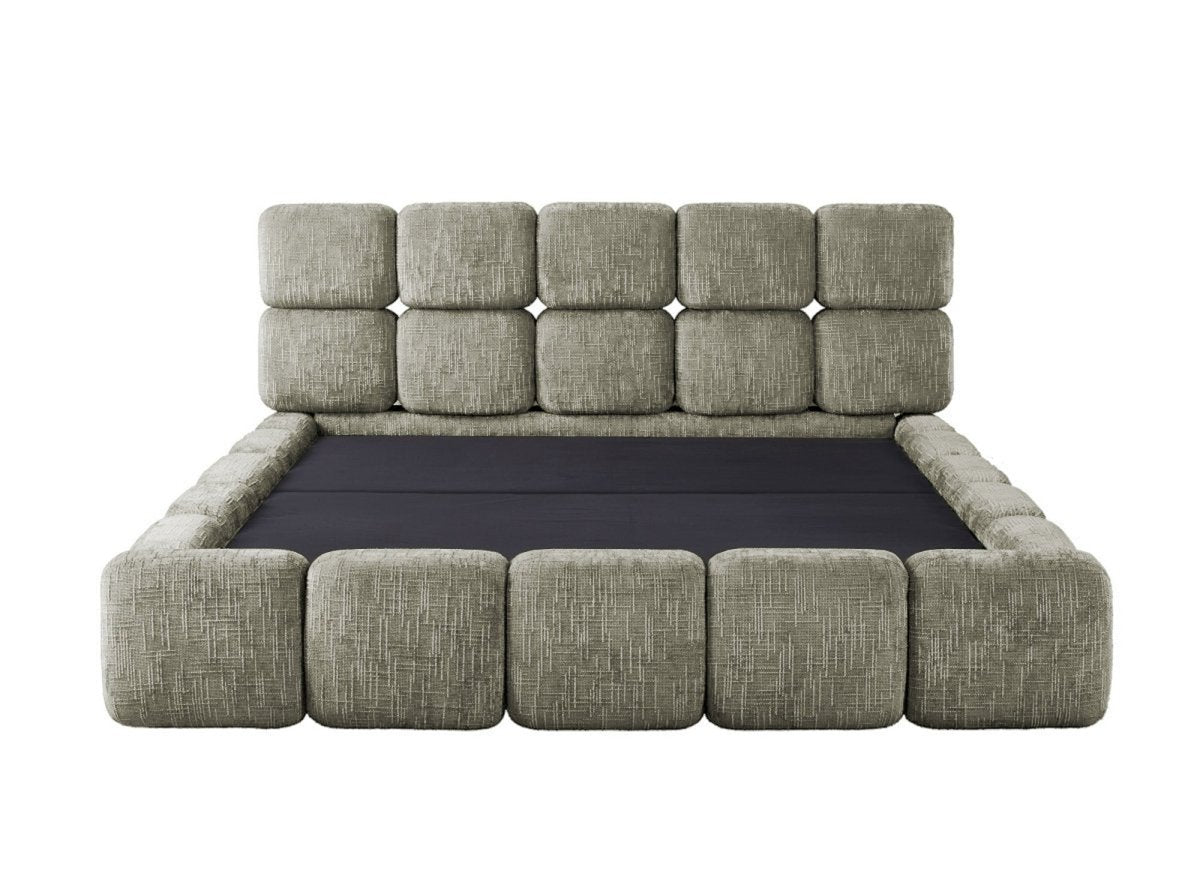 Lit coffre en velours chiné vert olive 180x200 cm BUBBLE - DécoInParis