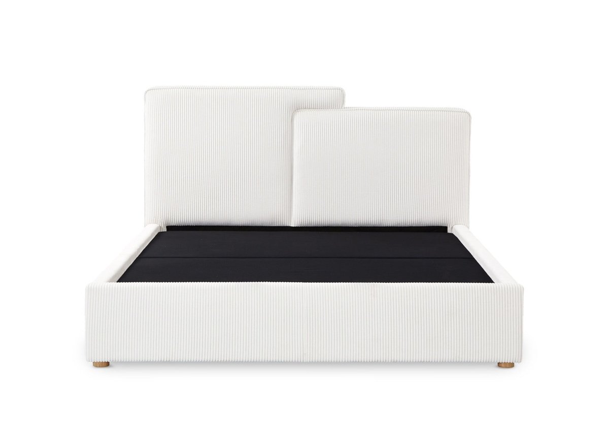 Lit coffre en velours côtelé écru 160x200 cm ZELIA - DécoInParis